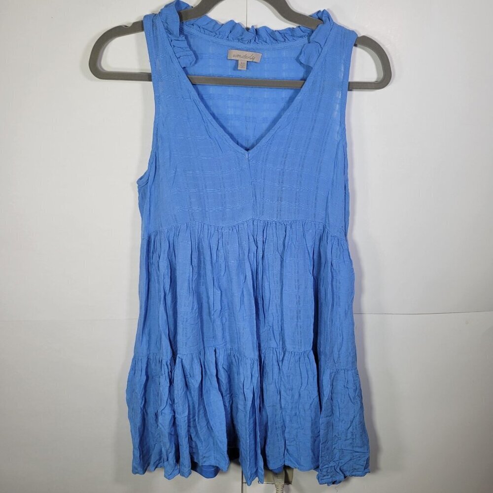 Wonderly Blue Rayon Lightweight Sleeveless Tiered Ruffle Neck Dress Size XS
